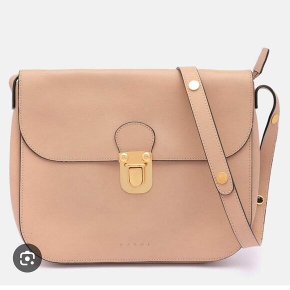 Marni Beige Leather Pushlock Saddle Shoulder Crossbody Bag Adjustable Strap - Picture 1 of 16